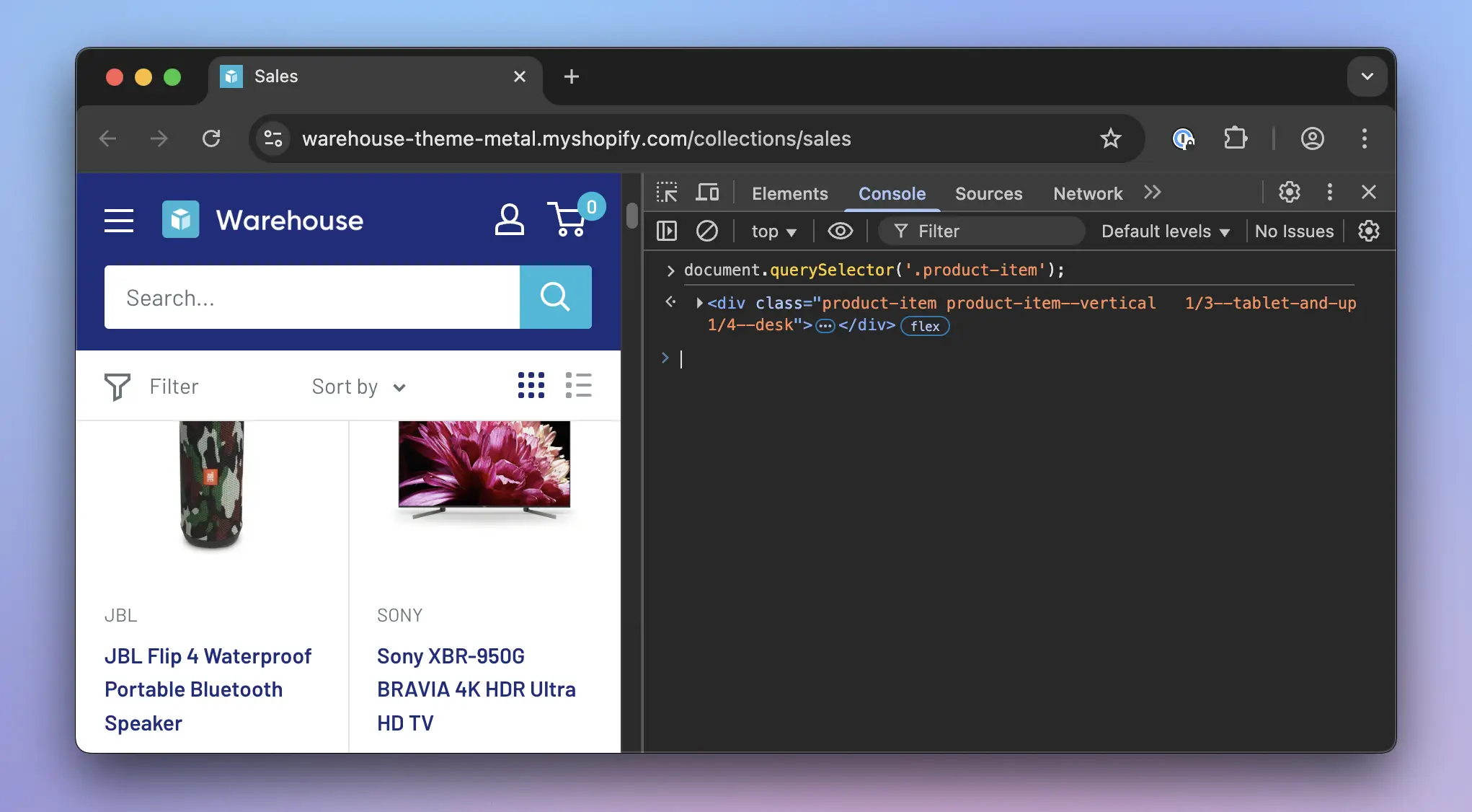 Using querySelector() in DevTools Console
